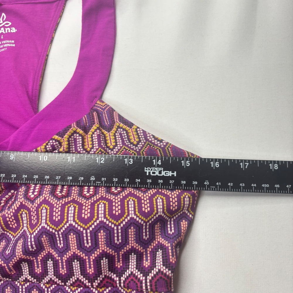 prAna Women's Racerback Athletic Dress L Purple Geometric Print Stretch Yoga - Picture 8 of 10